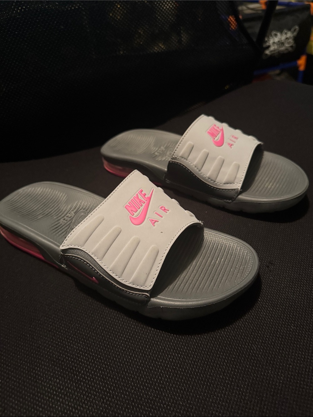 Nike Women's Gray and Pink Air Slide Sandals